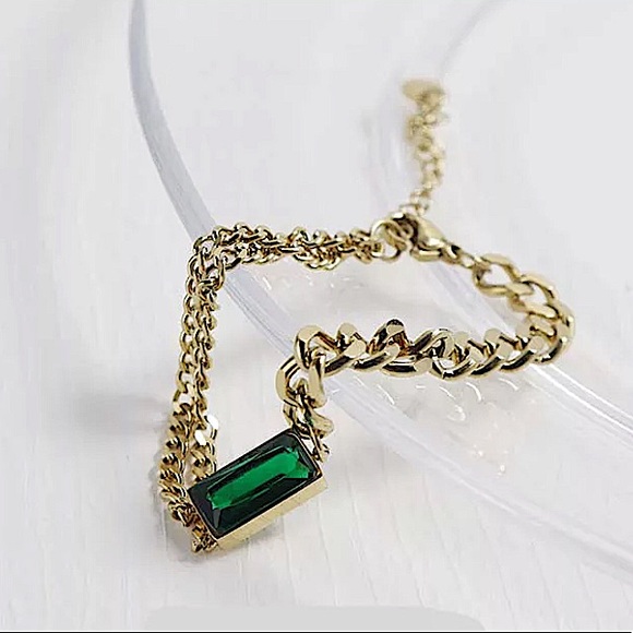 GOLD EMERALD GREEN CHAIN LINK BRACELET - Picture 5 of 14